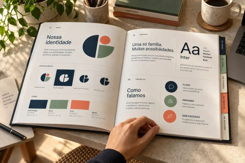 Entenda para que serve um brandbook, quais seções ele precisa ter e como montar um manual de marca enxuto, mesmo trabalhando sozinho.